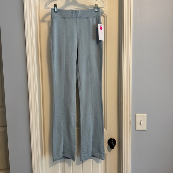 NEW Yogalicious Small Light Blue Terry Brush High Rise Flared Leg Pants Lounge - Picture 2 of 11